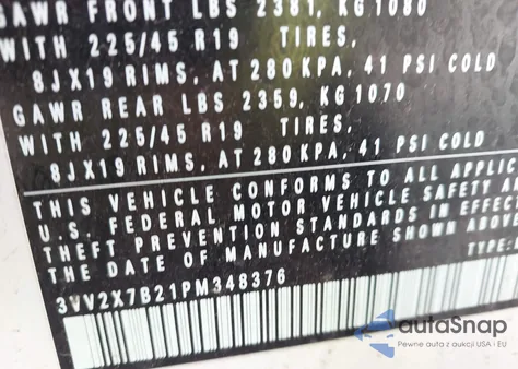 2023 Volkswagen Taos 1.5T Sel z USA, uszkodzony, nr VIN 3VV2X7B21PM348376